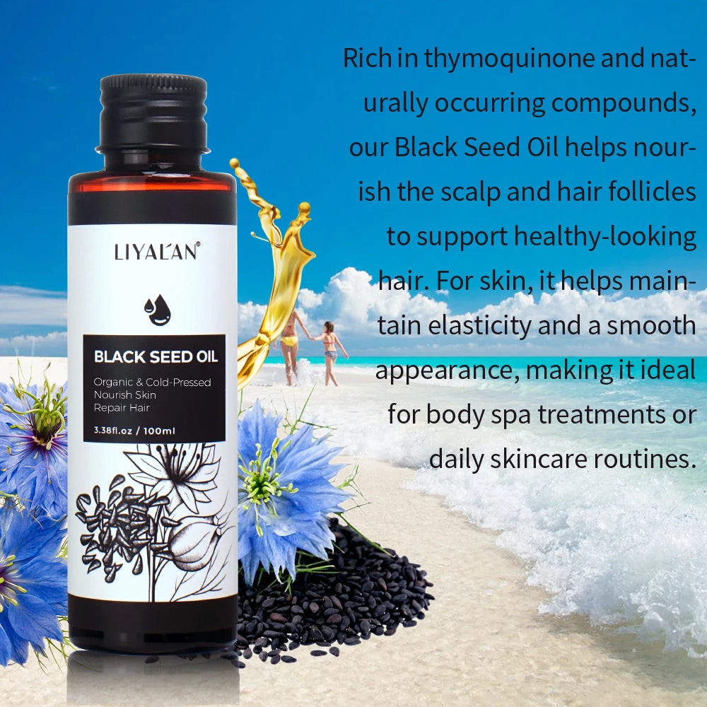 100ml Black Cumin Seed Oil For Hair Care Strengthen Conditions Scalp Cold Pressed Nourishes Nails Skin Hydration Body Massage