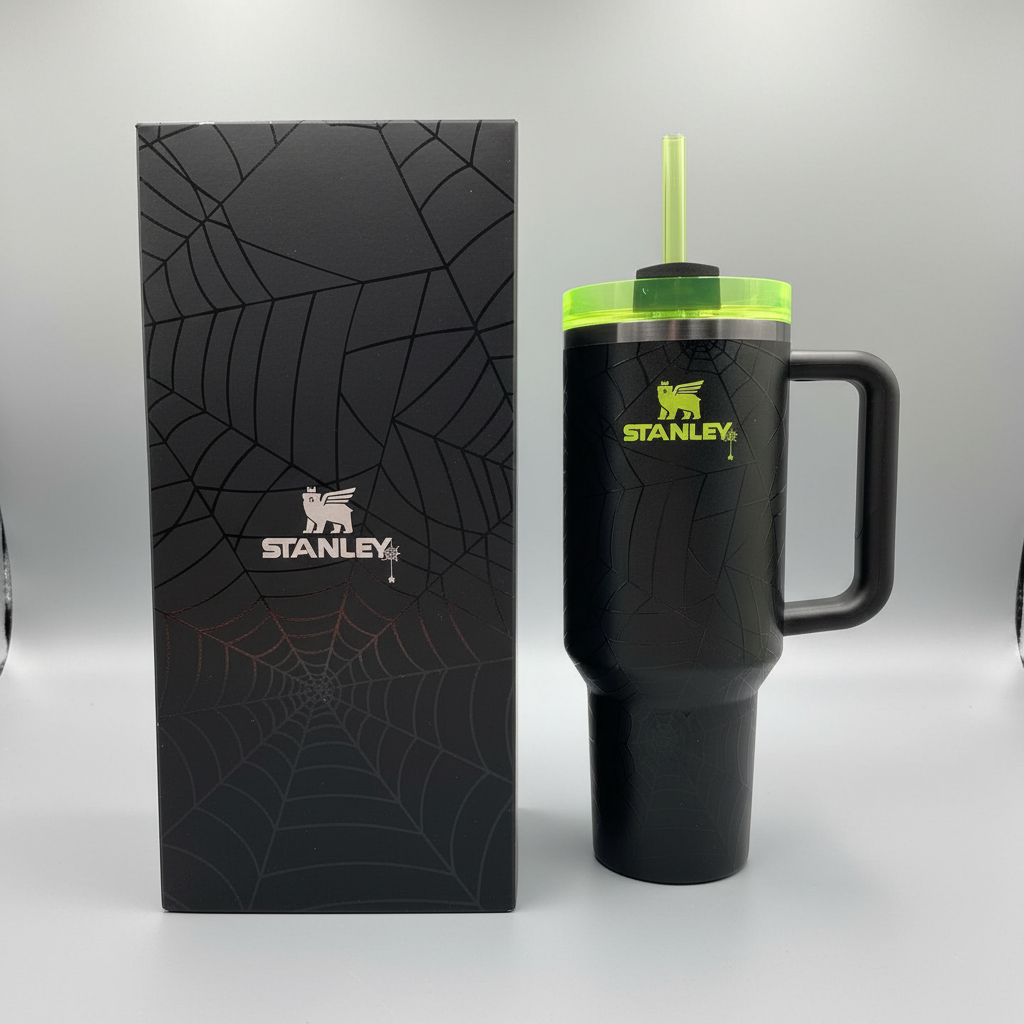 Stanley Halloween 40 oz H2.0 Flow state Tumbler Web Black NEW Glow In The Dark