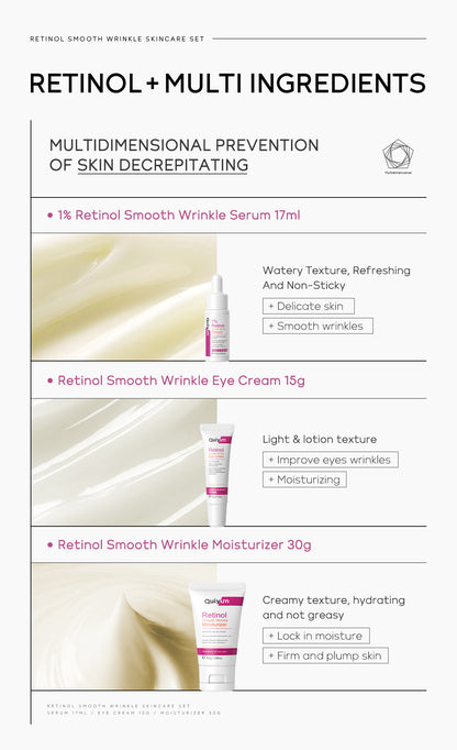 QUIYUM Retinol Smooth Wrinkle Skincare Set · For All Skin Types · Smooth Wrinkles & Fine Lines Improve Skin Elasticity & Radianc
